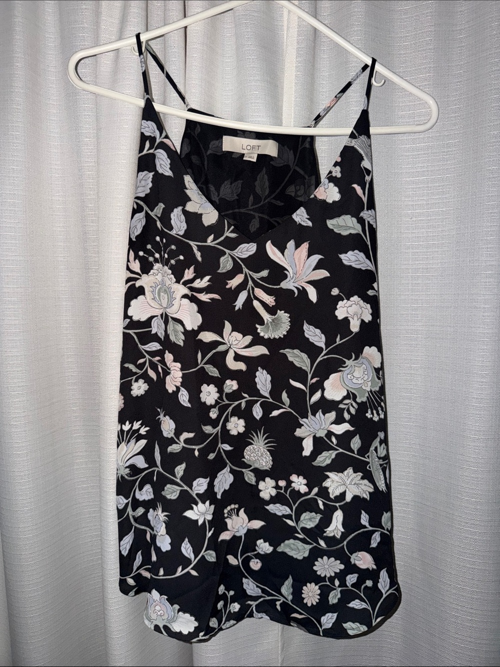 LOFT Black Floral Spaghetti-Strap Tank with Pastel Blooms